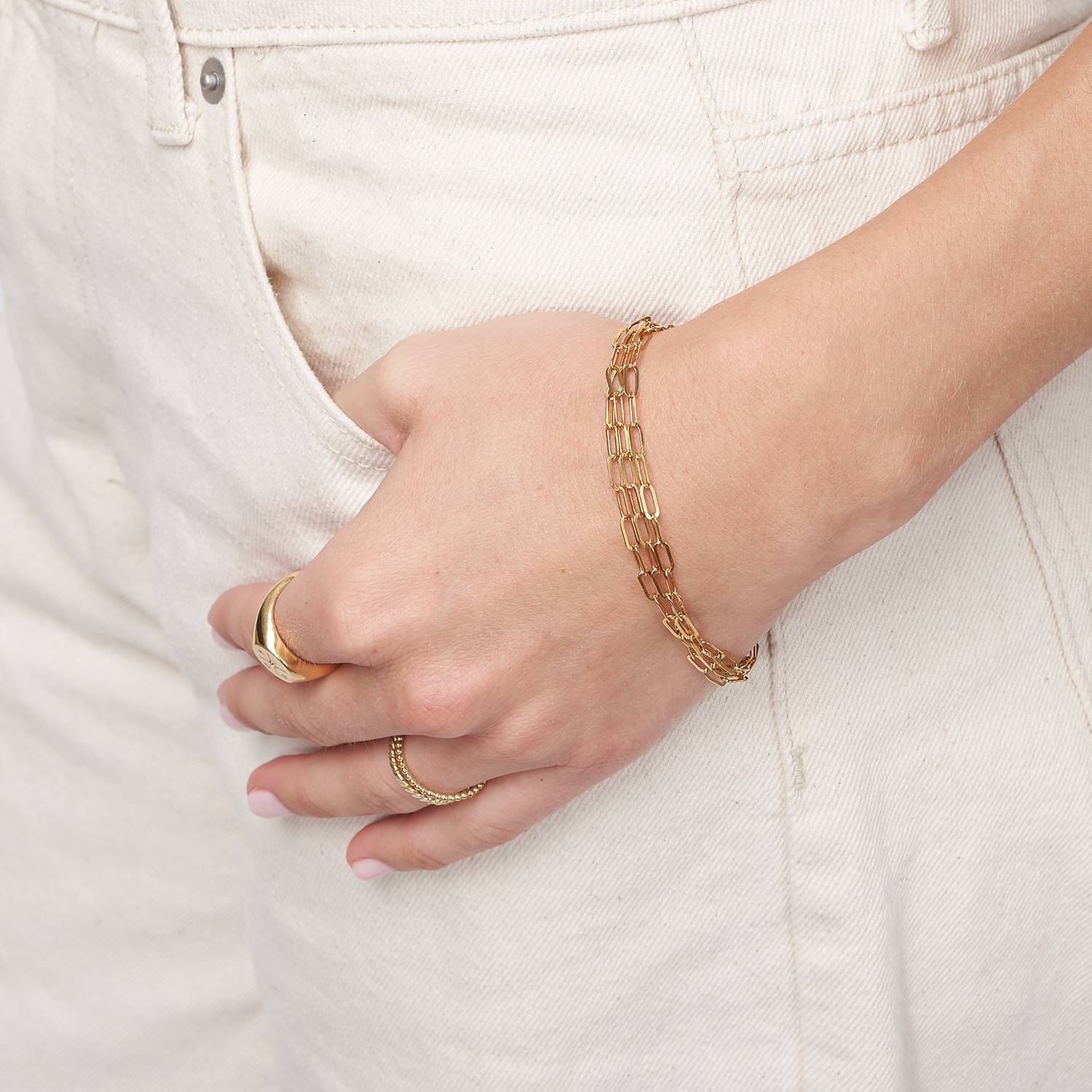 Three Layer Paper Clip Chain Bracelet - Gold Vermeil-4 product photo