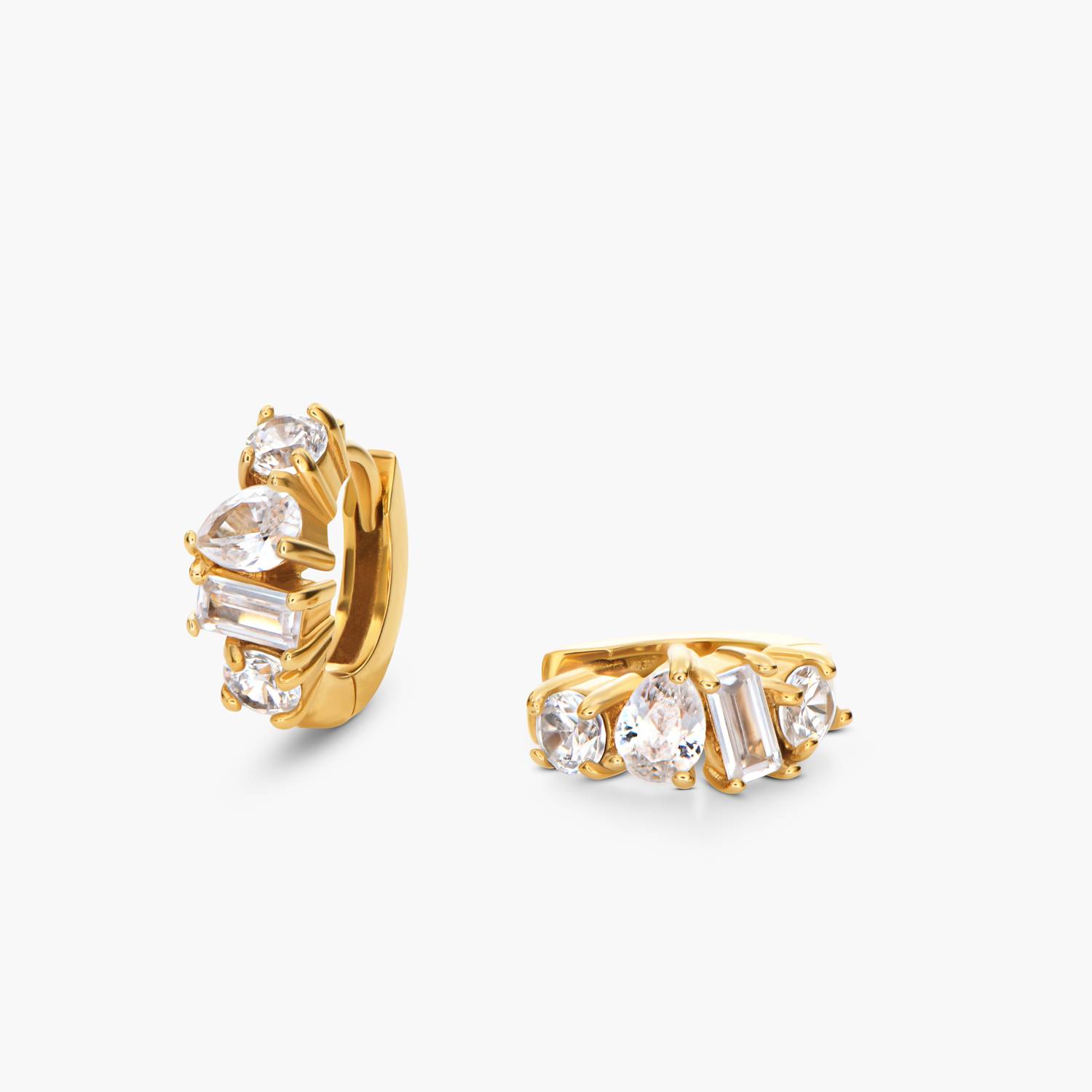 Three Stone Huggie Hoops -  Gold-3 product photo