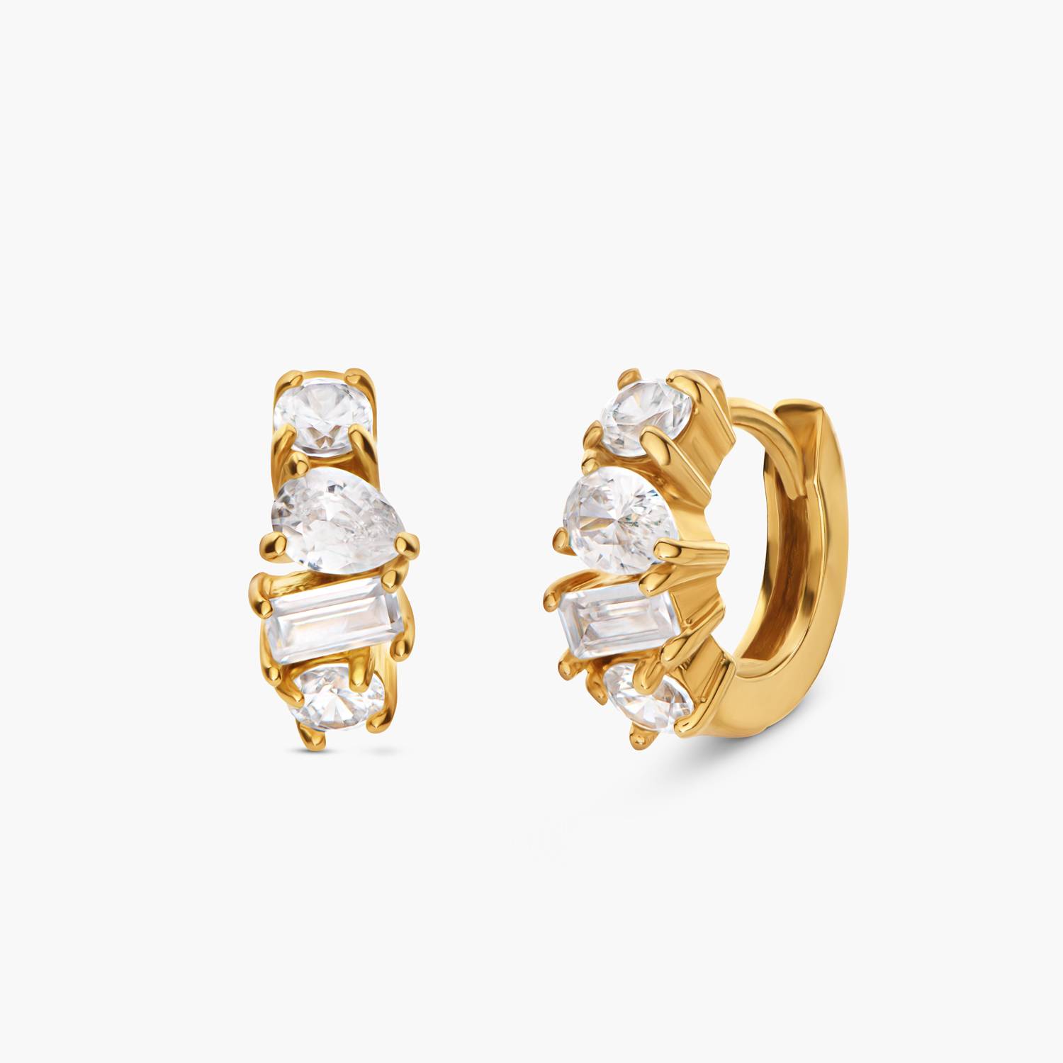 Three Stone Huggie Hoops