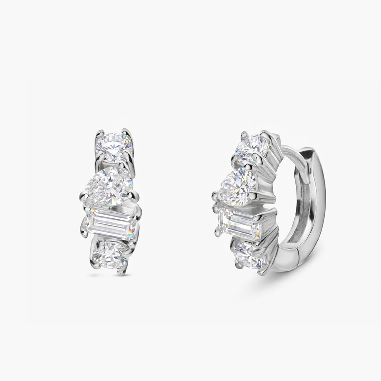 Three Stone Huggie Hoops - Silver-1 product photo