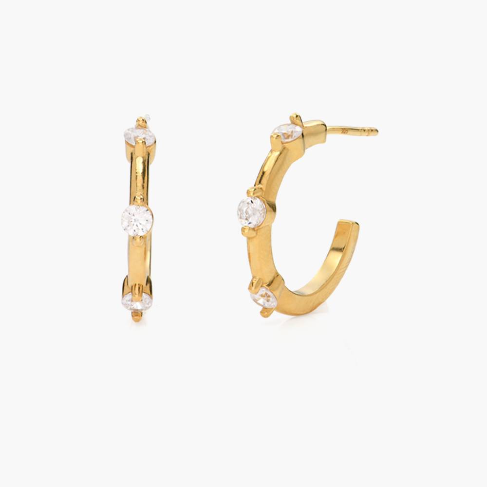 Trio Cubic Zirconia Hoop Earrings- Gold Vermeil-2 product photo