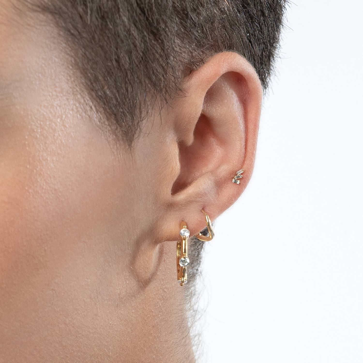 Trio Cubic Zirconia Hoop Earrings- Gold Vermeil-3 product photo