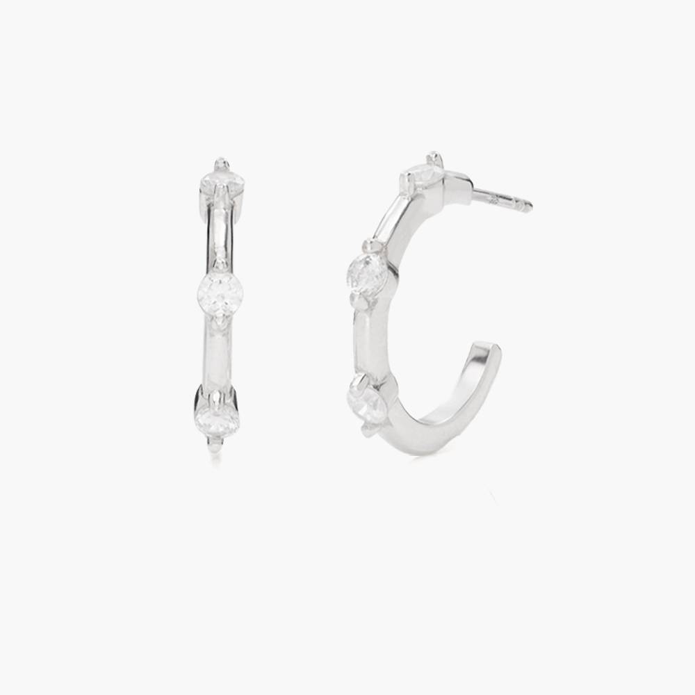 Trio Cubic Zirconia Hoop Earrings- Silver-1 product photo