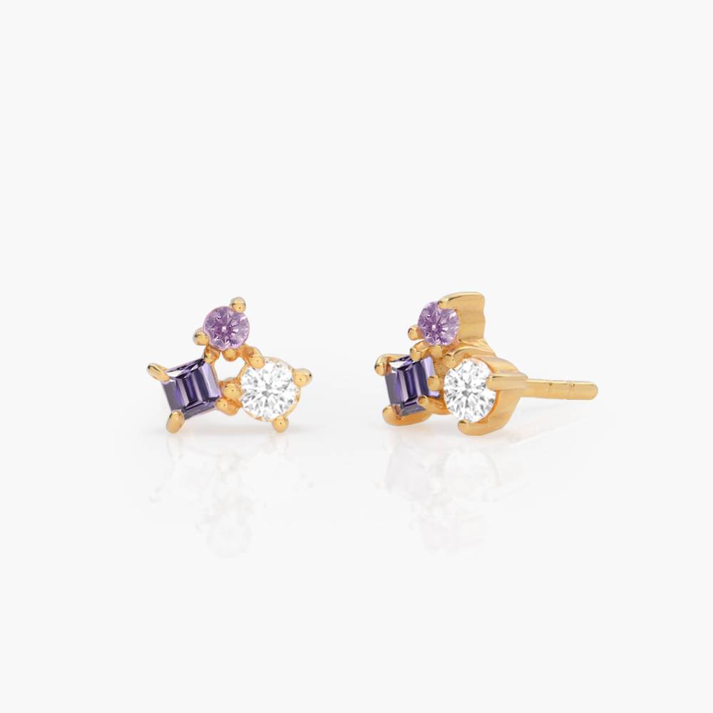 Trio Pink Cubic Zirconia Stud Earrings- Gold Vermeil-4 product photo