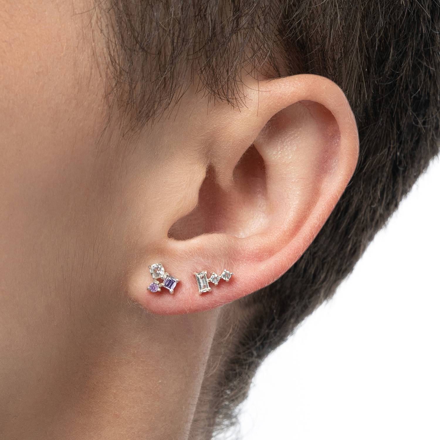 Trio Pink Cubic Zirconia Stud Earrings- Silver-1 product photo