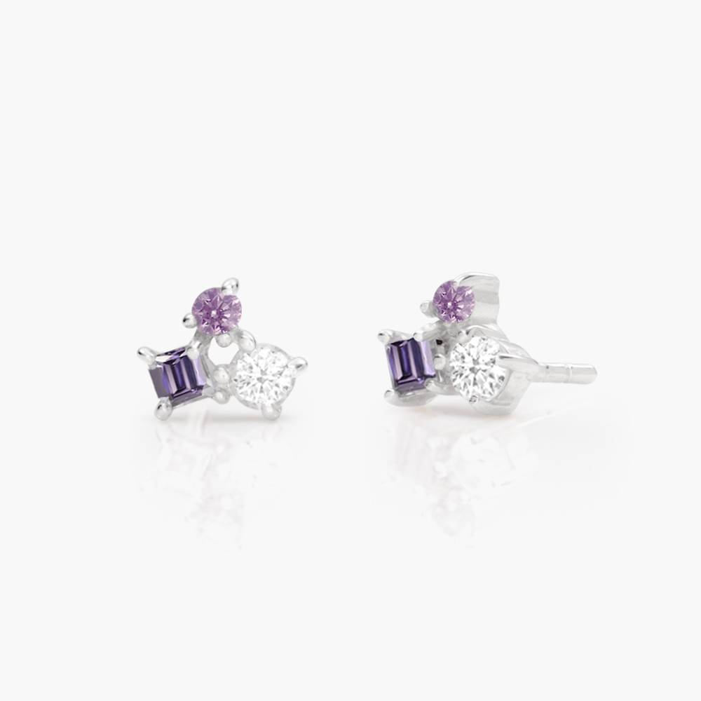 Trio Pink Cubic Zirconia Stud Earrings- Silver product photo
