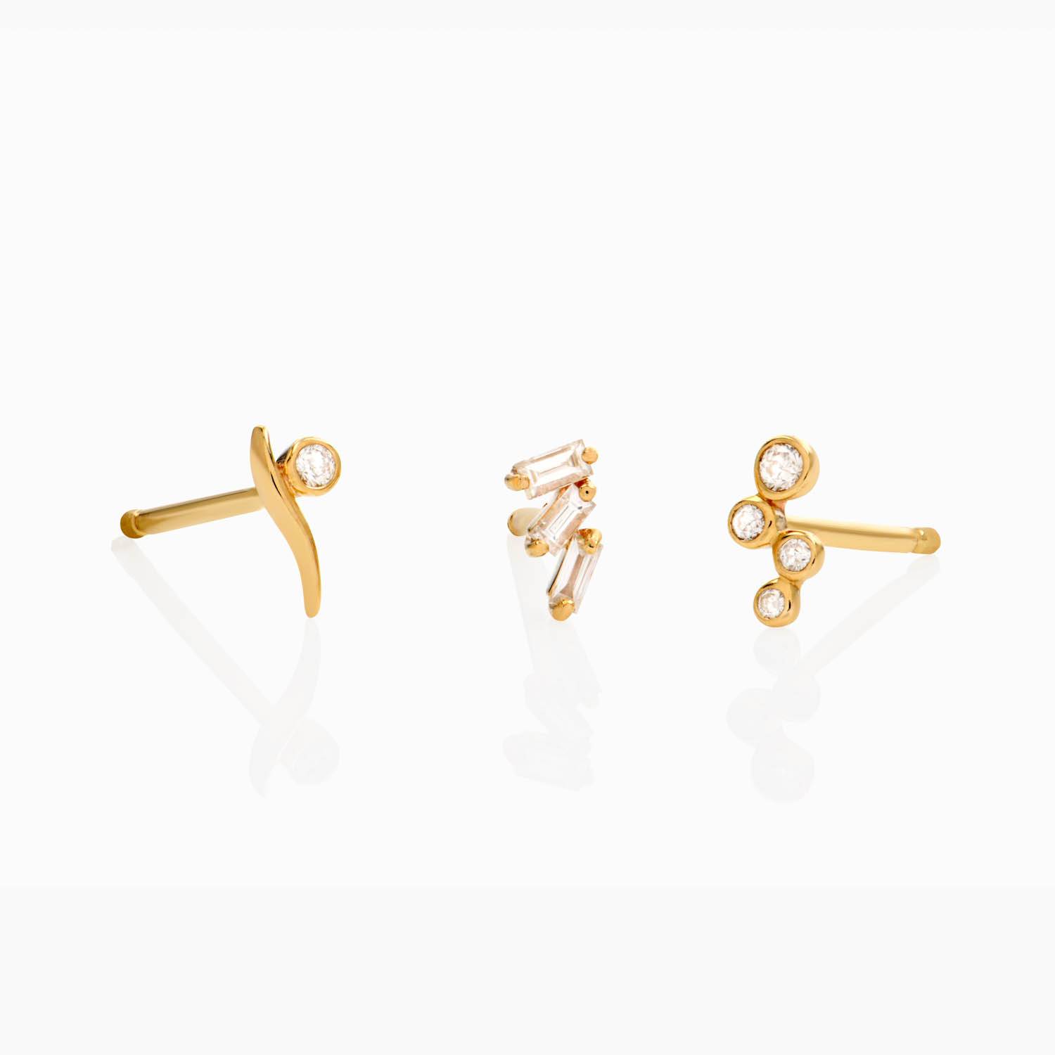 Triple Stud Earrings Set- 14K Solid Gold product photo