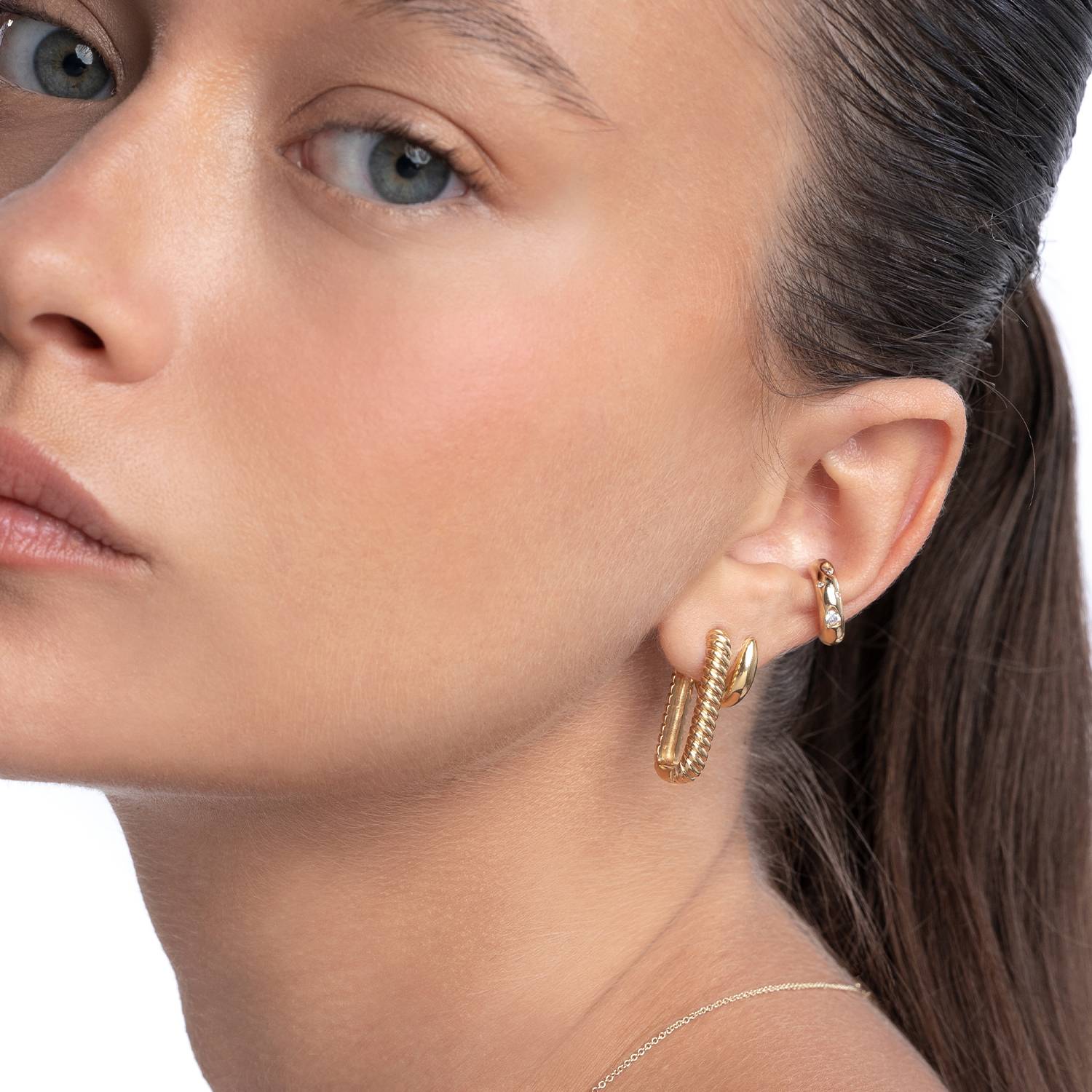 Twisted Rectangle Hoop Earrings- Gold Vermeil-1 product photo