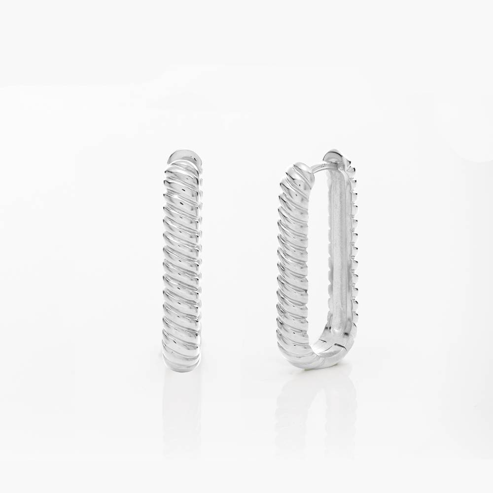 Twisted Rectangle Hoop Earrings- Silver-2 product photo
