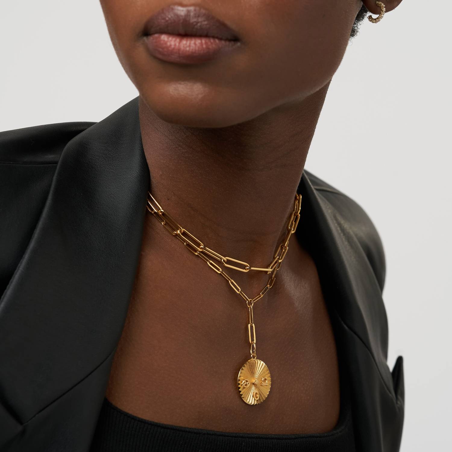 Tyra Initial And Zodiac Medallion Necklace- Gold Vermeil-3 product photo