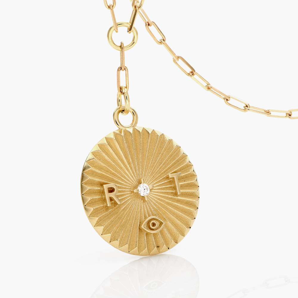Tyra Initial Medallion Necklace With Diamond - 14k Solid Gold-1 product photo