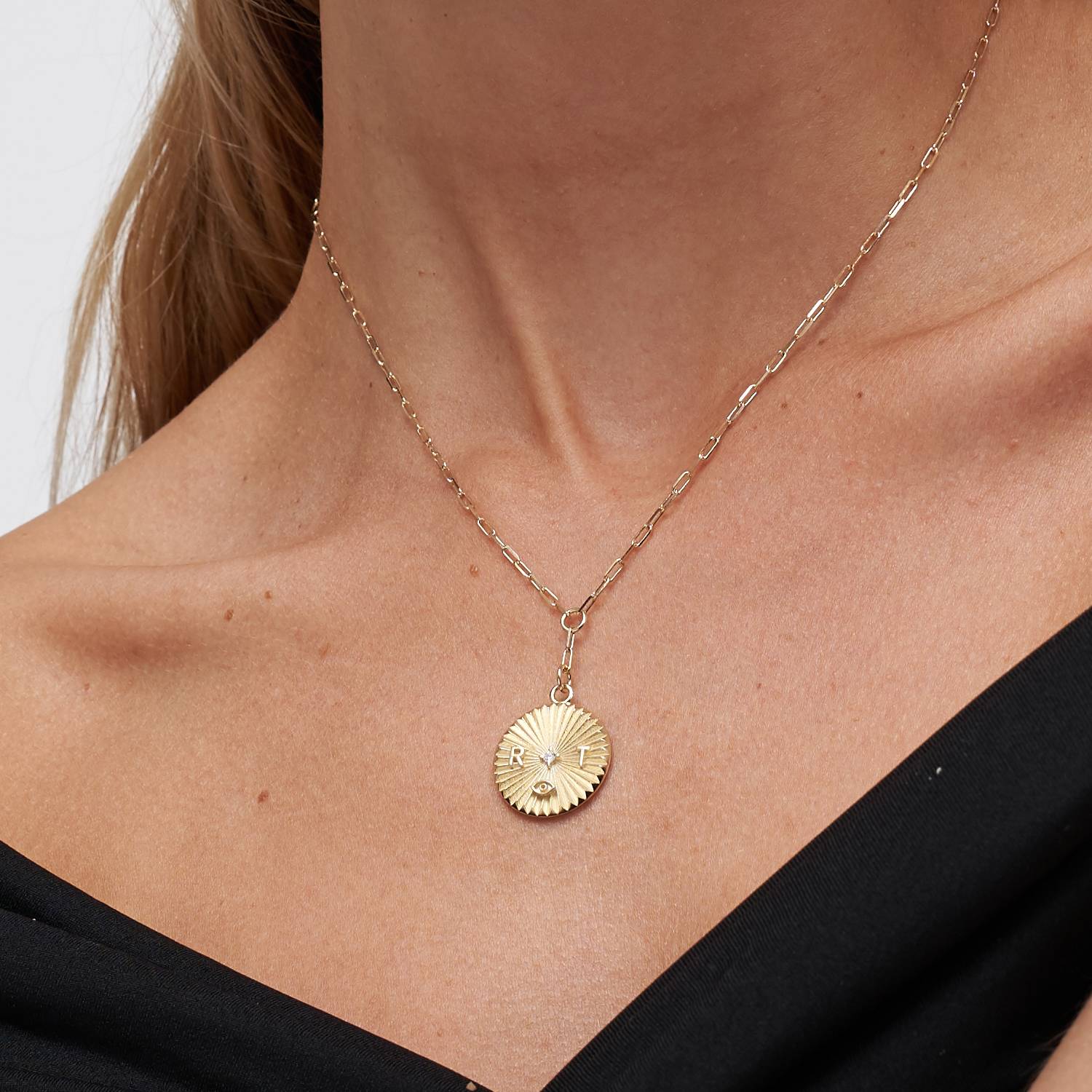 Tyra Initial Medallion Necklace With Diamond - 14k Solid Gold-6 product photo