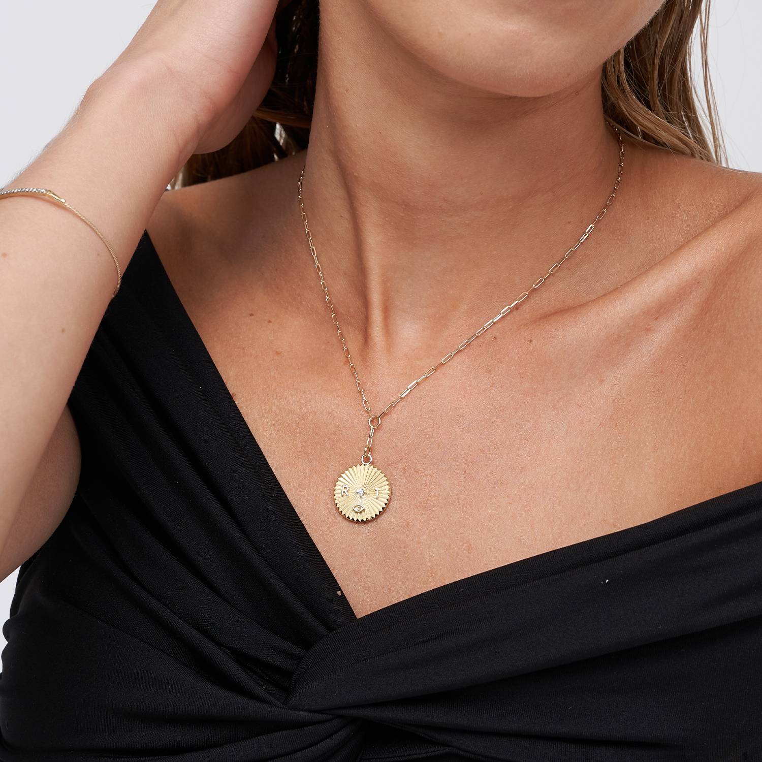 Tyra Initial Medallion Necklace With Diamond - 14k Solid Gold-5 product photo