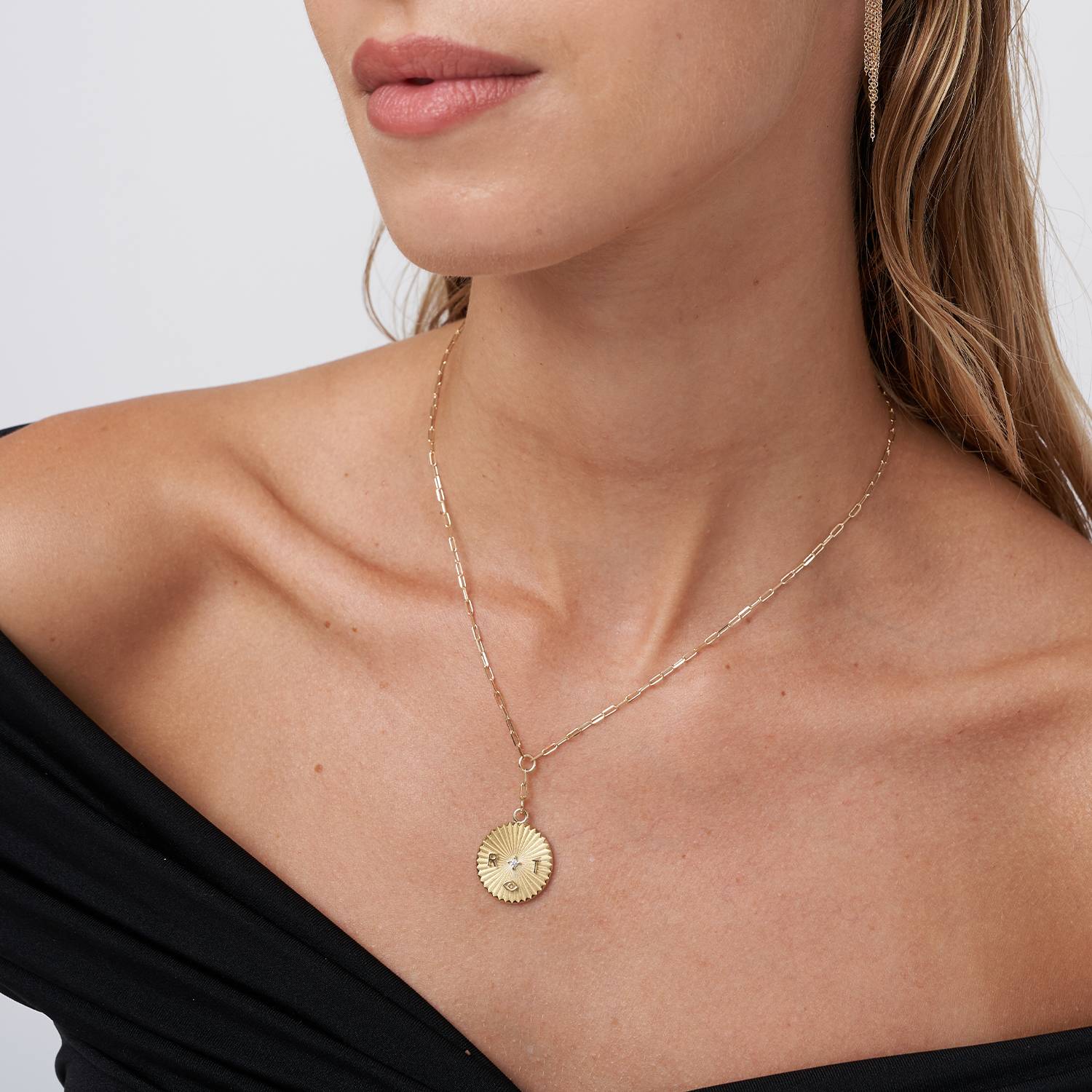 Tyra Initial Medallion Necklace With Diamond - 14k Solid Gold-3 product photo