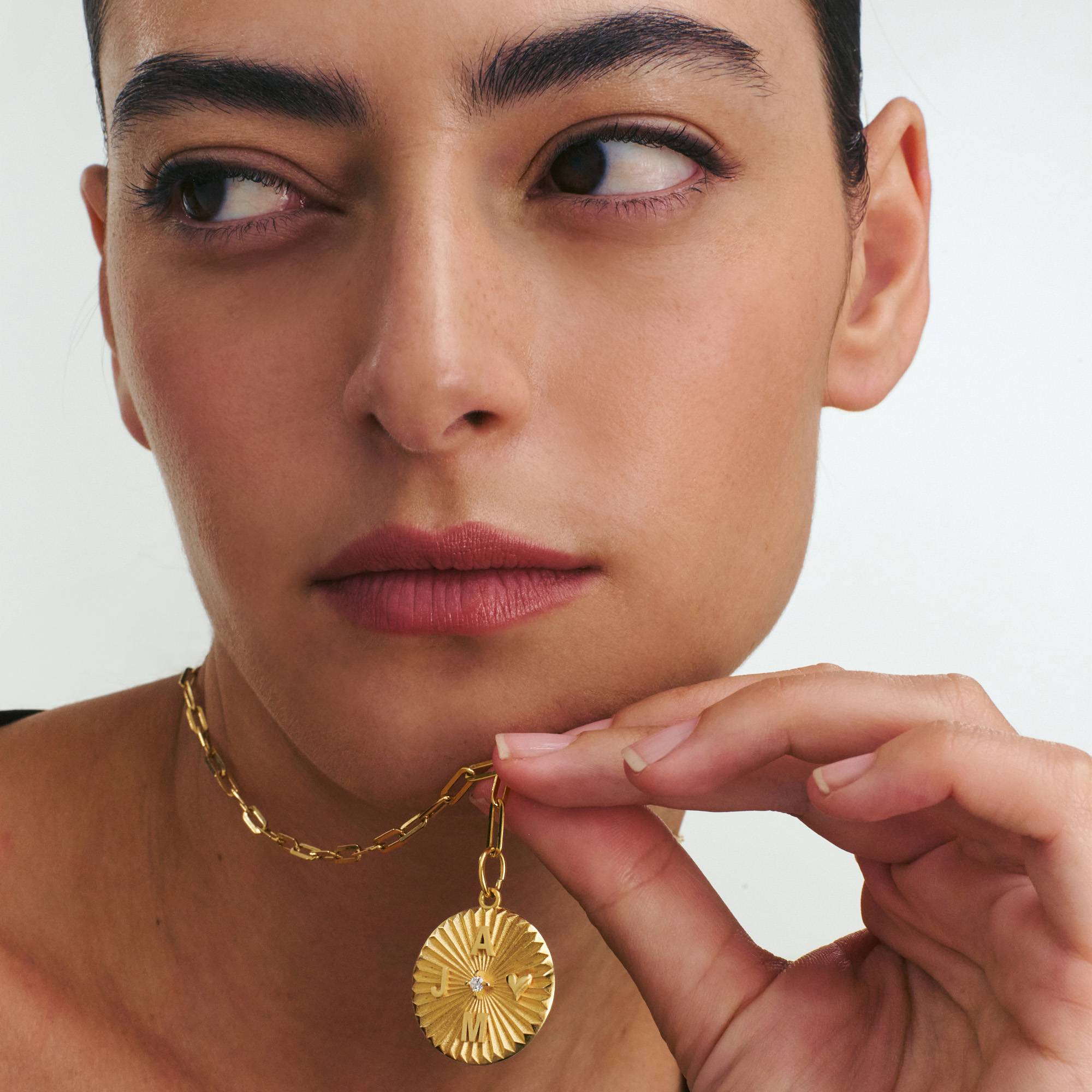 Tyra Initial Medallion Necklace with Diamond - Gold Vermeil-3 Tyra Initial Medallion Necklace with Diamond - Gold Vermeil-3 product photo