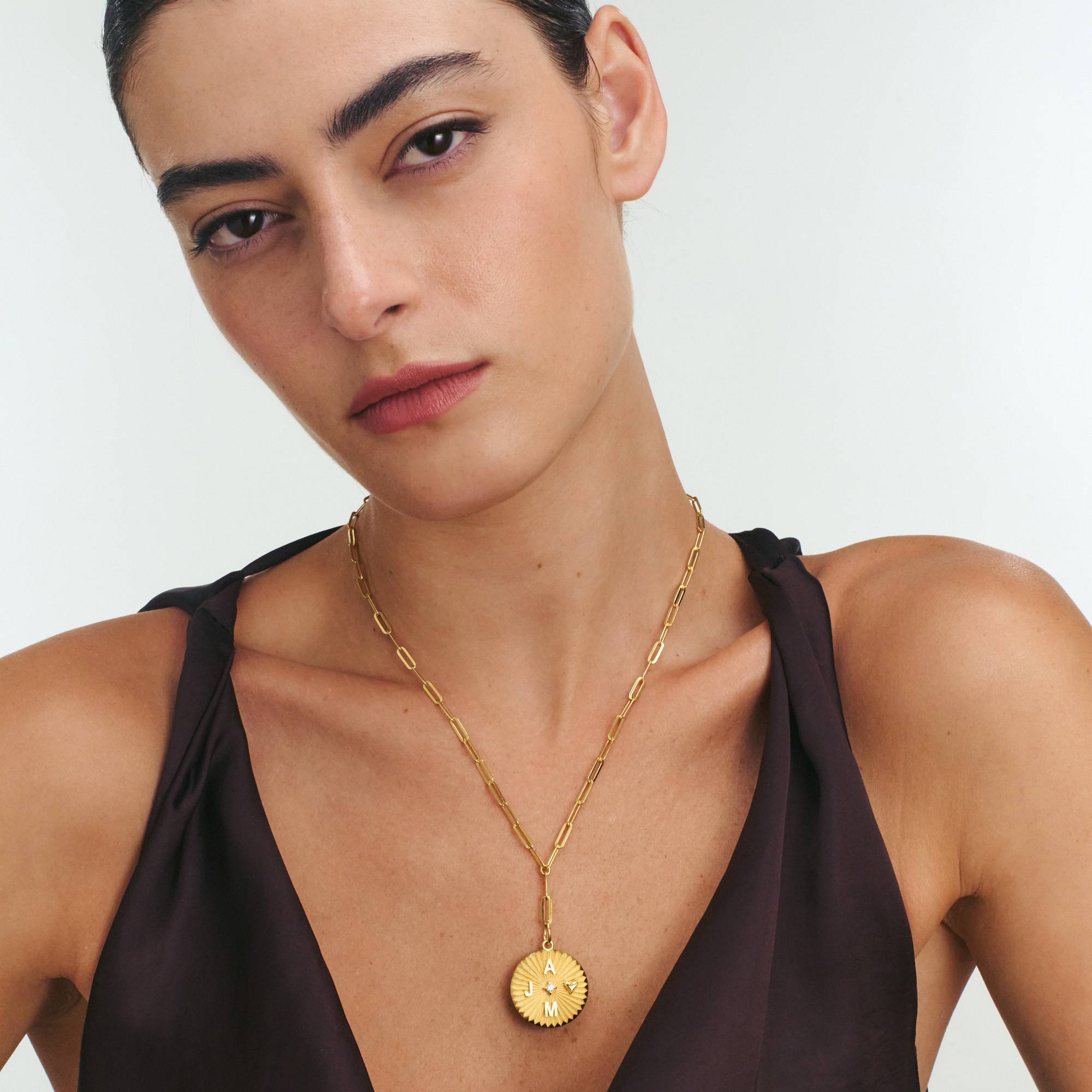 Tyra Initial Medallion Necklace with Diamond - Gold Vermeil-2 Tyra Initial Medallion Necklace with Diamond - Gold Vermeil-2 product photo