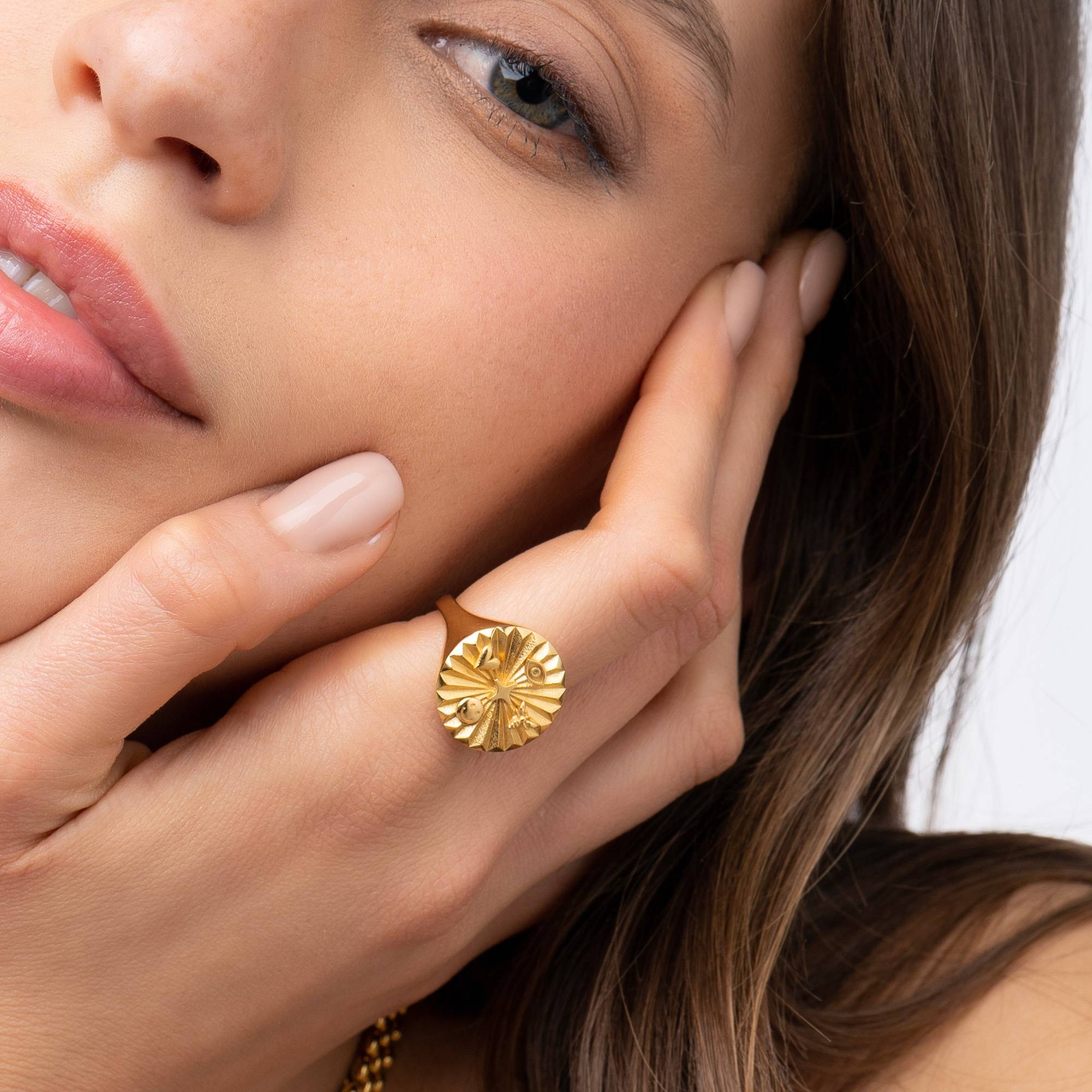 Tyra Initial Medallion Ring - Gold Vermeil-3 product photo