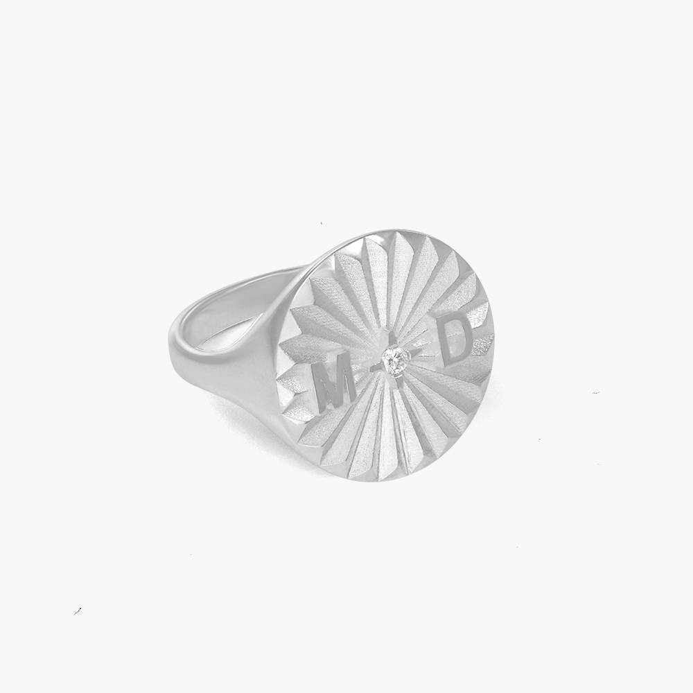Tyra Initial Medallion Ring with Diamonds- Silver-1 product photo