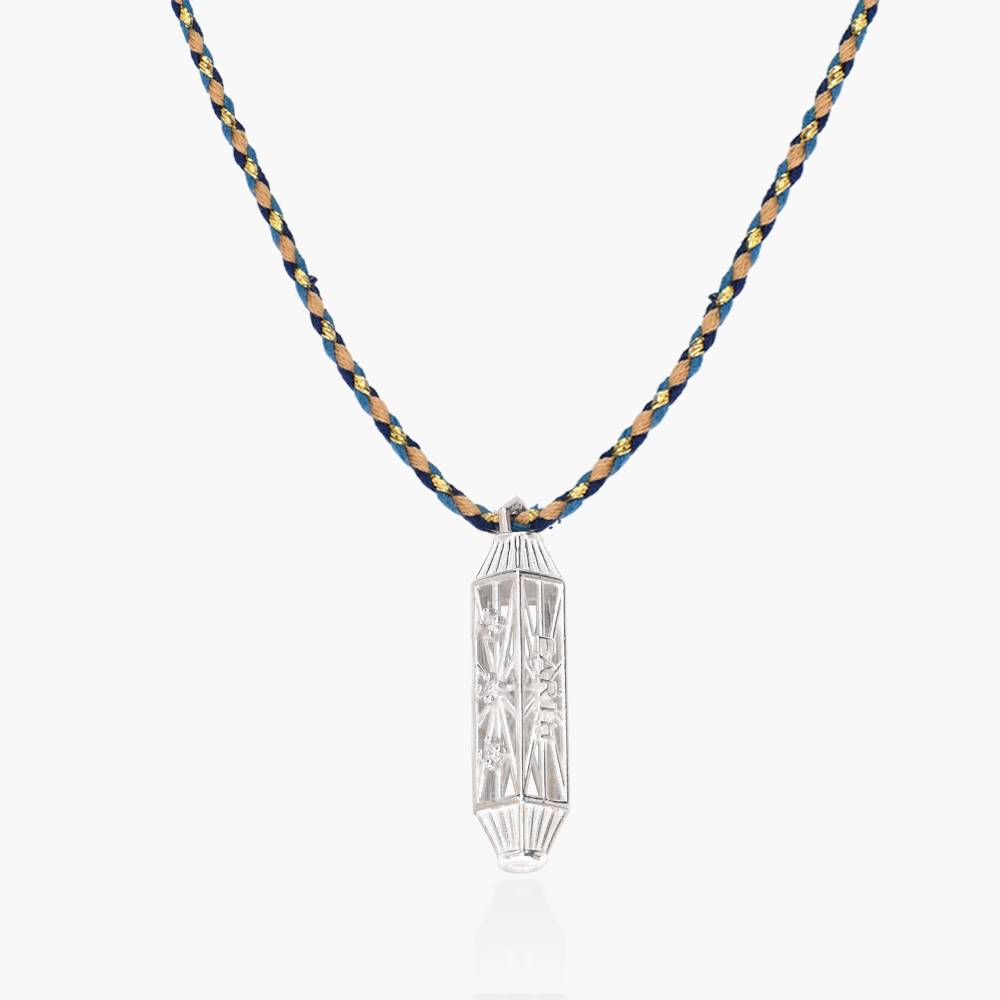 Vertical Diamonds Talisman Necklace with Blue Cord - Silver product photo