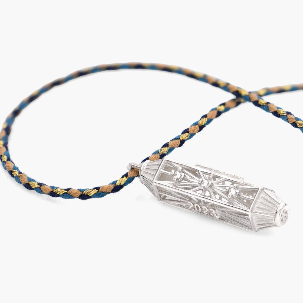 Vertical Diamonds Talisman Necklace with Blue Cord - Silver-3 product photo
