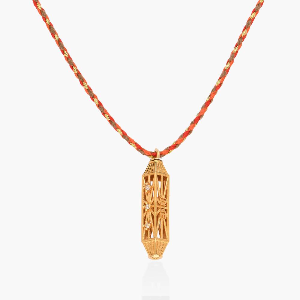 Vertical Diamonds Talisman Necklace with Orange Cord - Gold Vermeil-6 product photo