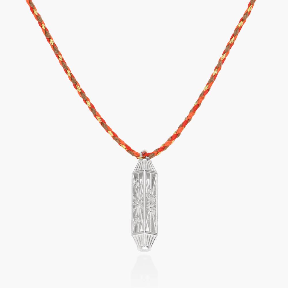 Vertical Diamonds Talisman Necklace with Orange Cord - Silver-4 product photo
