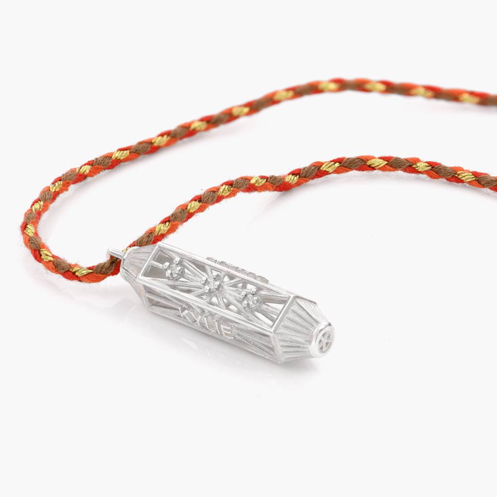 Vertical Diamonds Talisman Necklace with Orange Cord - Silver-6 product photo