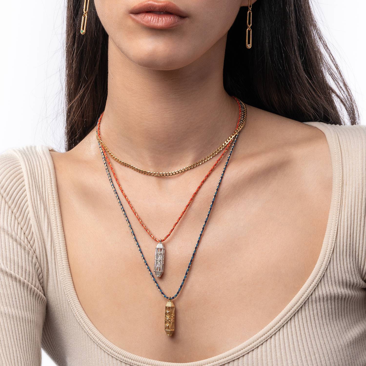 Vertical Talisman Necklace with Blue Cord- Gold Vermeil-2 product photo