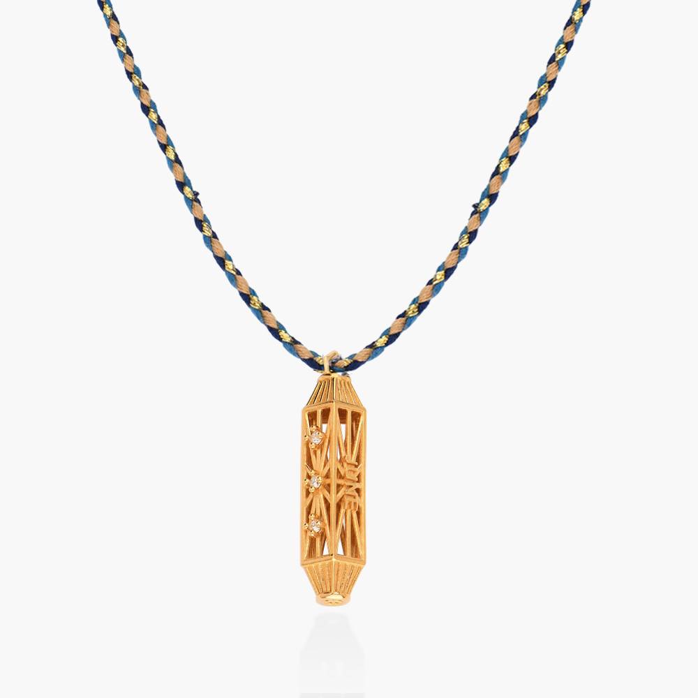 Vertical Talisman Cubic Zirconia Necklace with Blue Cord - Gold Vermeil product photo