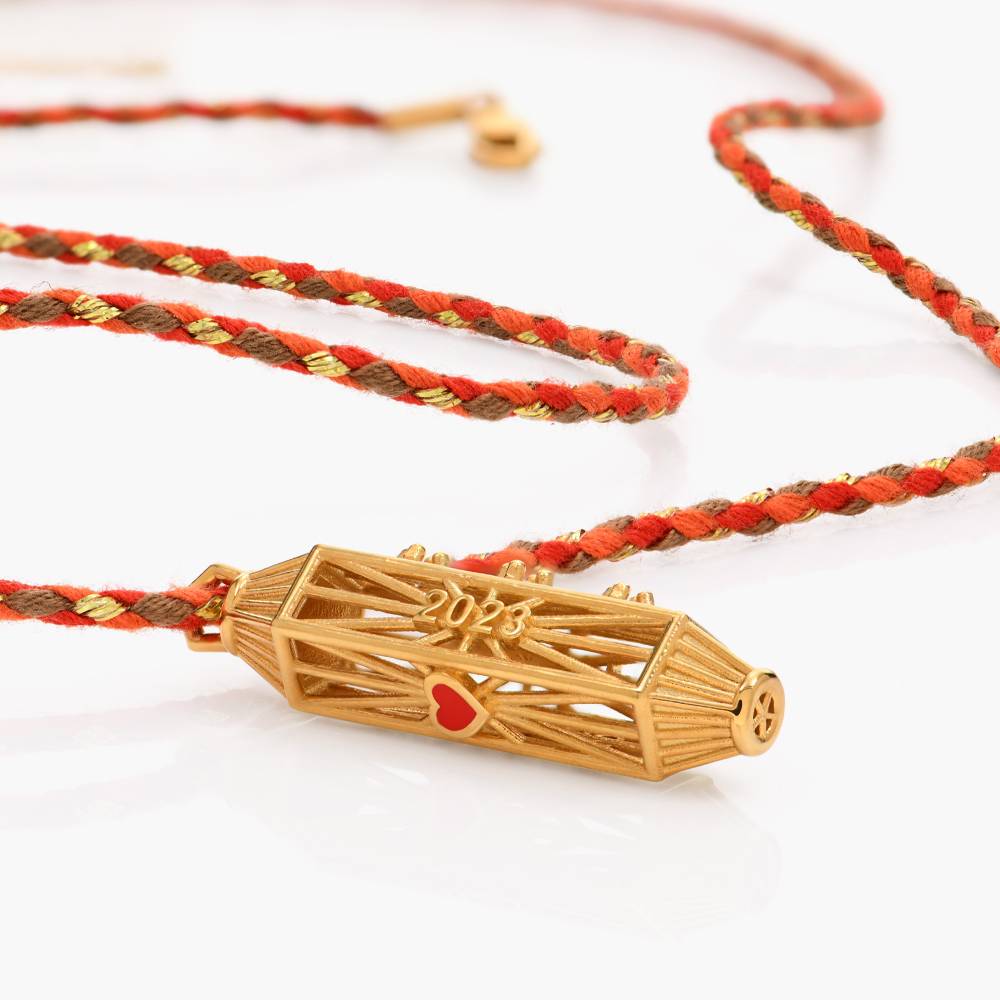 Vertical Talisman Cubic Zirconia with Orange Cord - Gold Vermeil-7 product photo