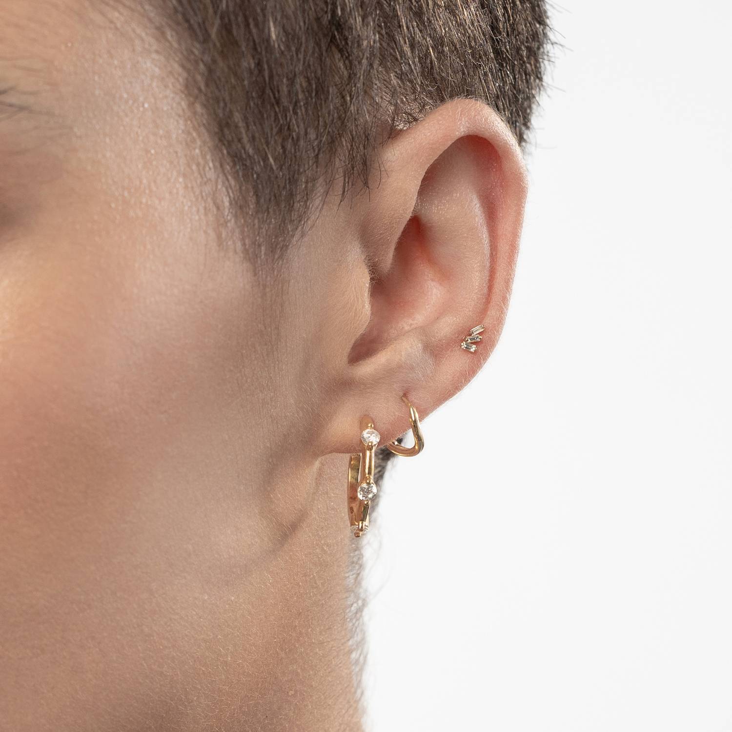 Wave Hoop Stud Earrings- 14K Solid Gold-3 product photo