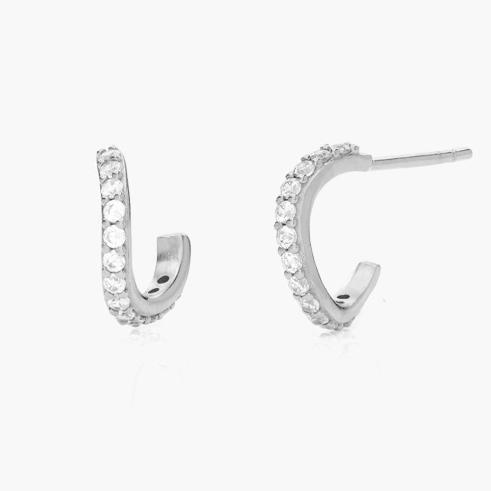 Wave Hoop Stud Earrings with Cubic Zirconia- Silver-4 product photo