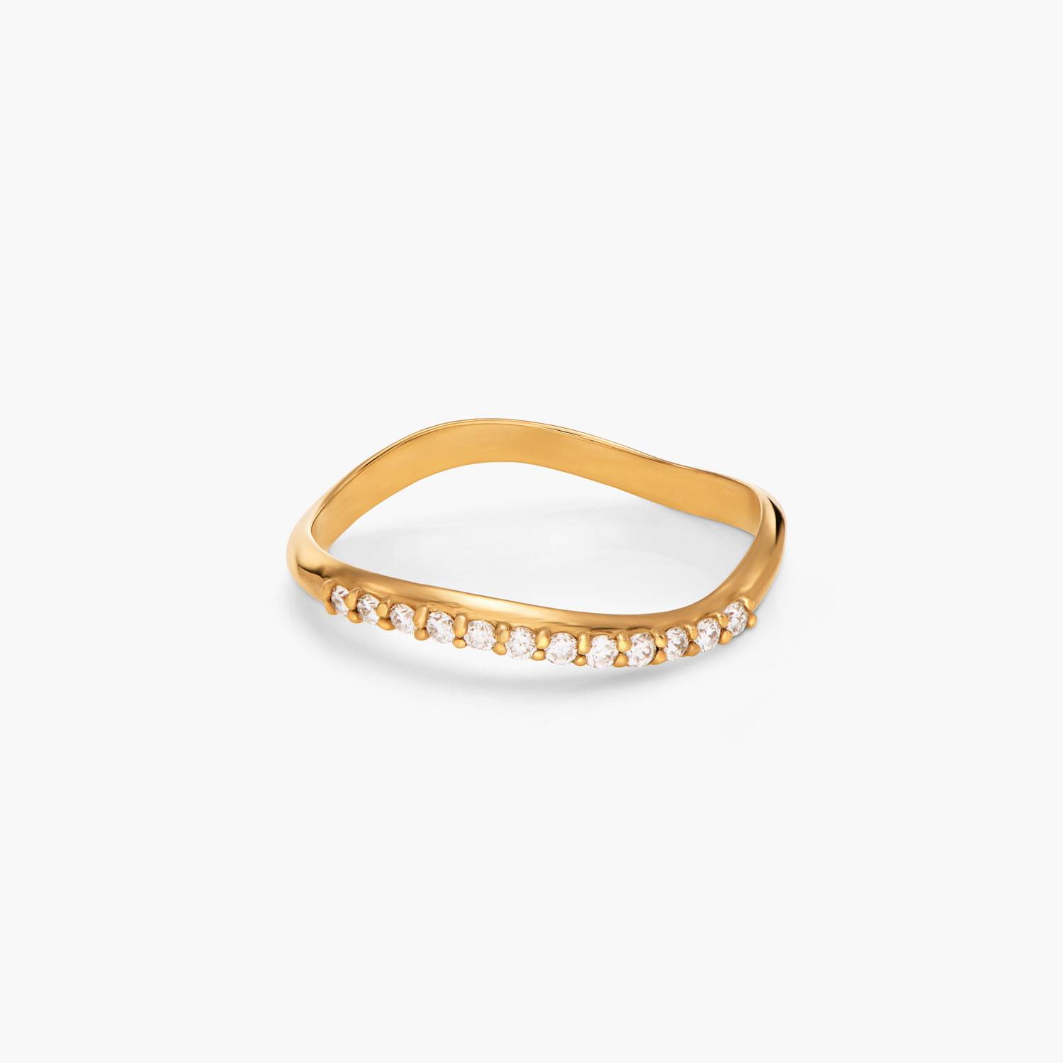 Wavy Ring with Diamonds - Gold Vermeil-3 product photo