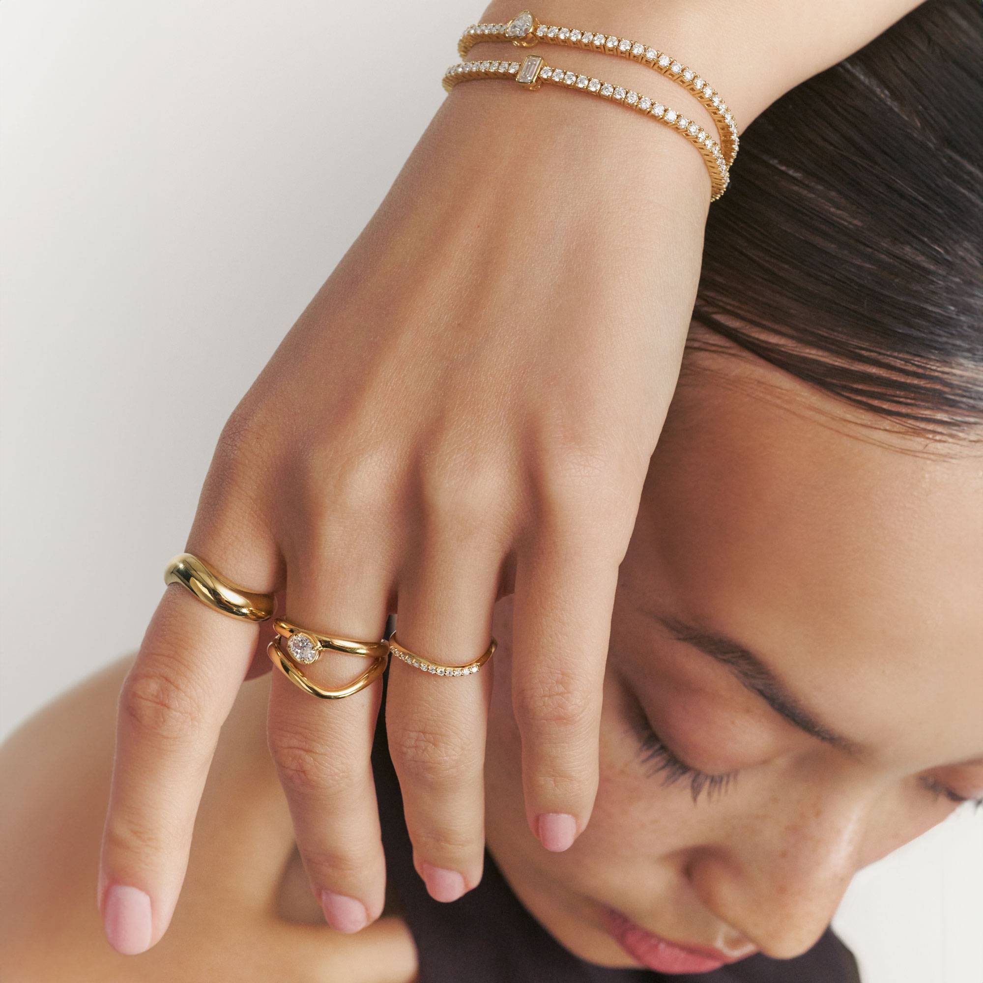 Wavy Ring with Diamonds - Gold Vermeil-4 product photo