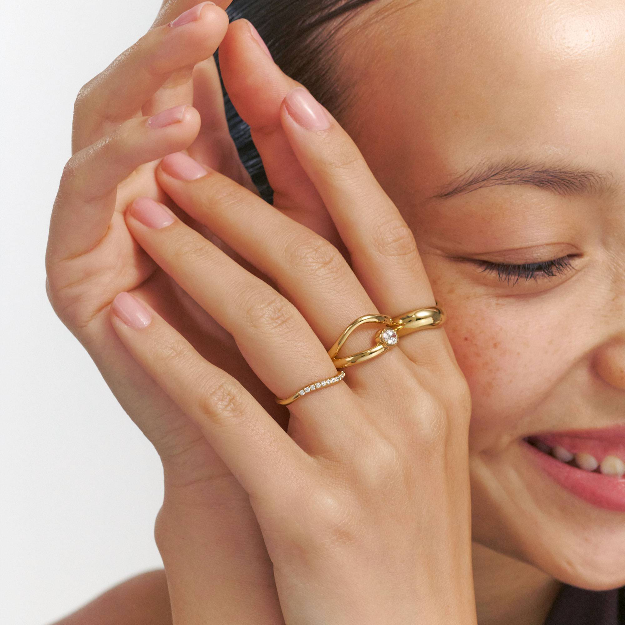 Wavy Ring with Diamonds - Gold Vermeil-6 product photo