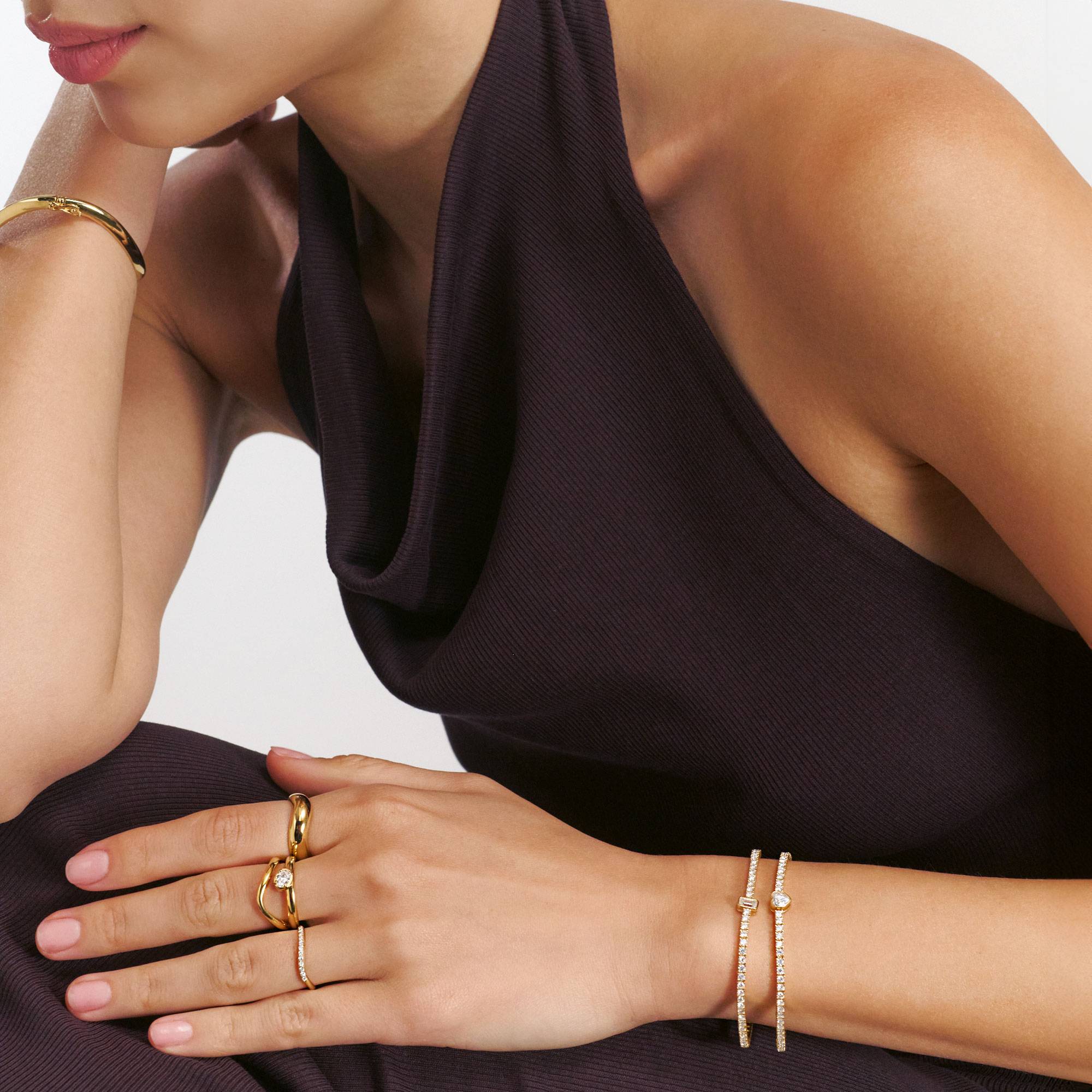 Wavy Ring with Diamonds - Gold Vermeil-1 product photo