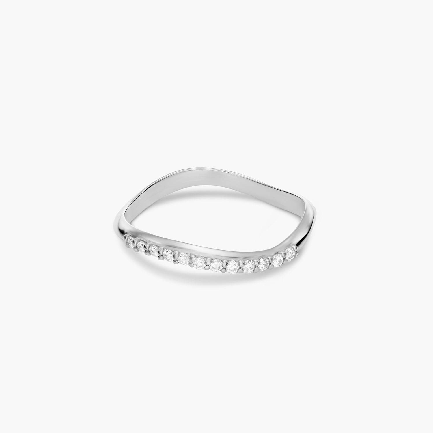 Wavy Ring with Diamonds - Silver