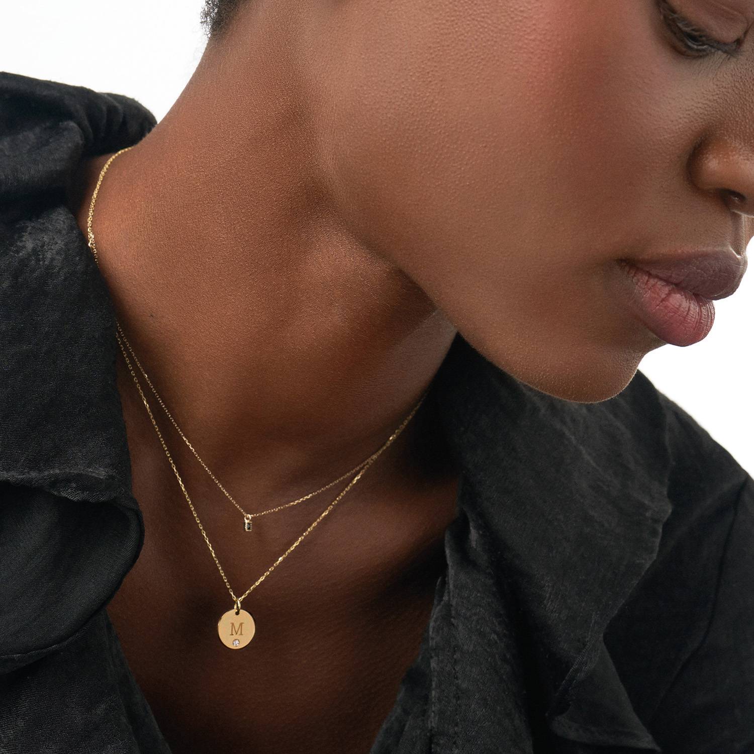 Willow Disc Initial Charm with diamond - 10k Solid Gold-2 product photo