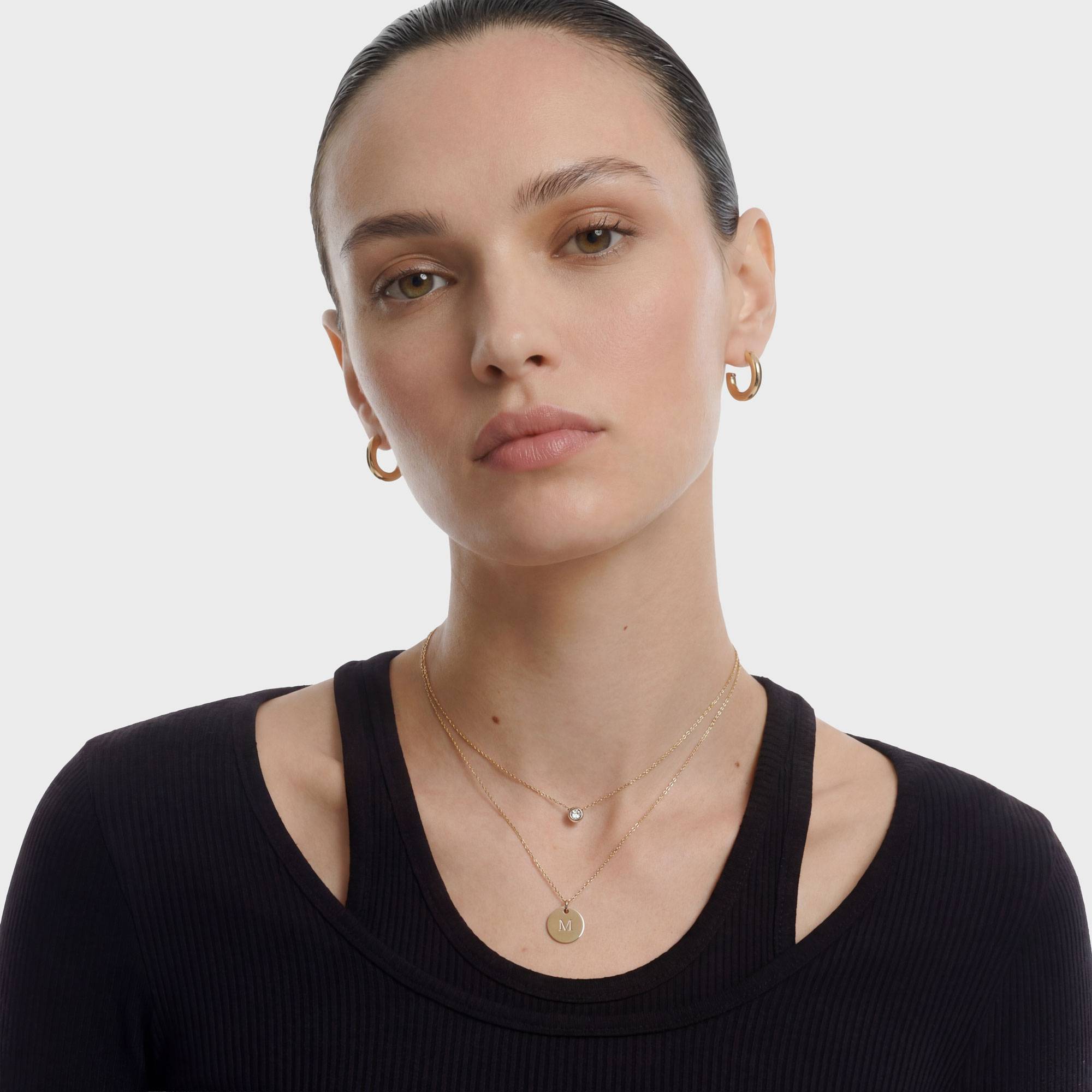 Willow Disc Initial Necklace - 10K Solid Gold-3 product photo