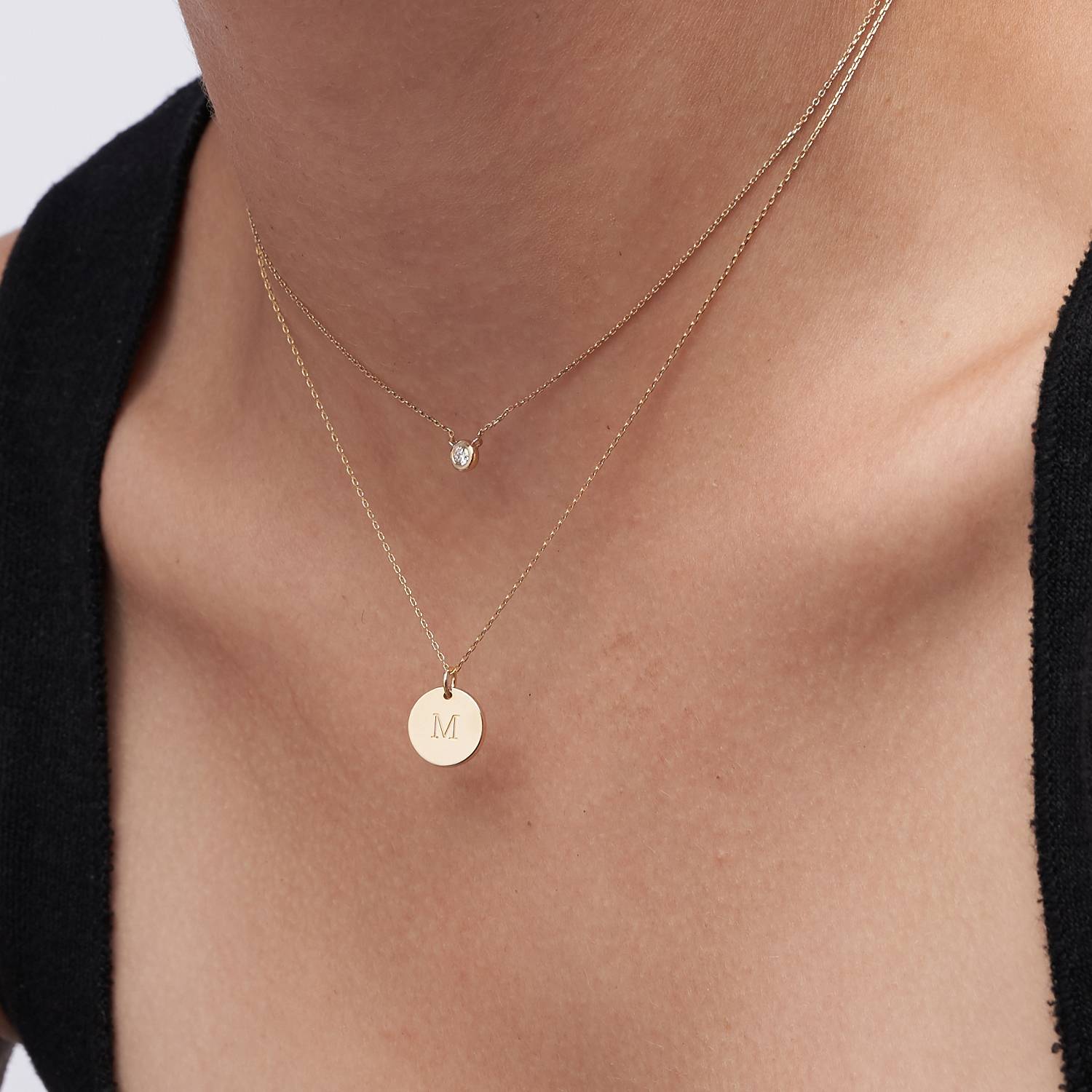 Willow Disc Initial Necklace - 14K Solid Gold-4 product photo