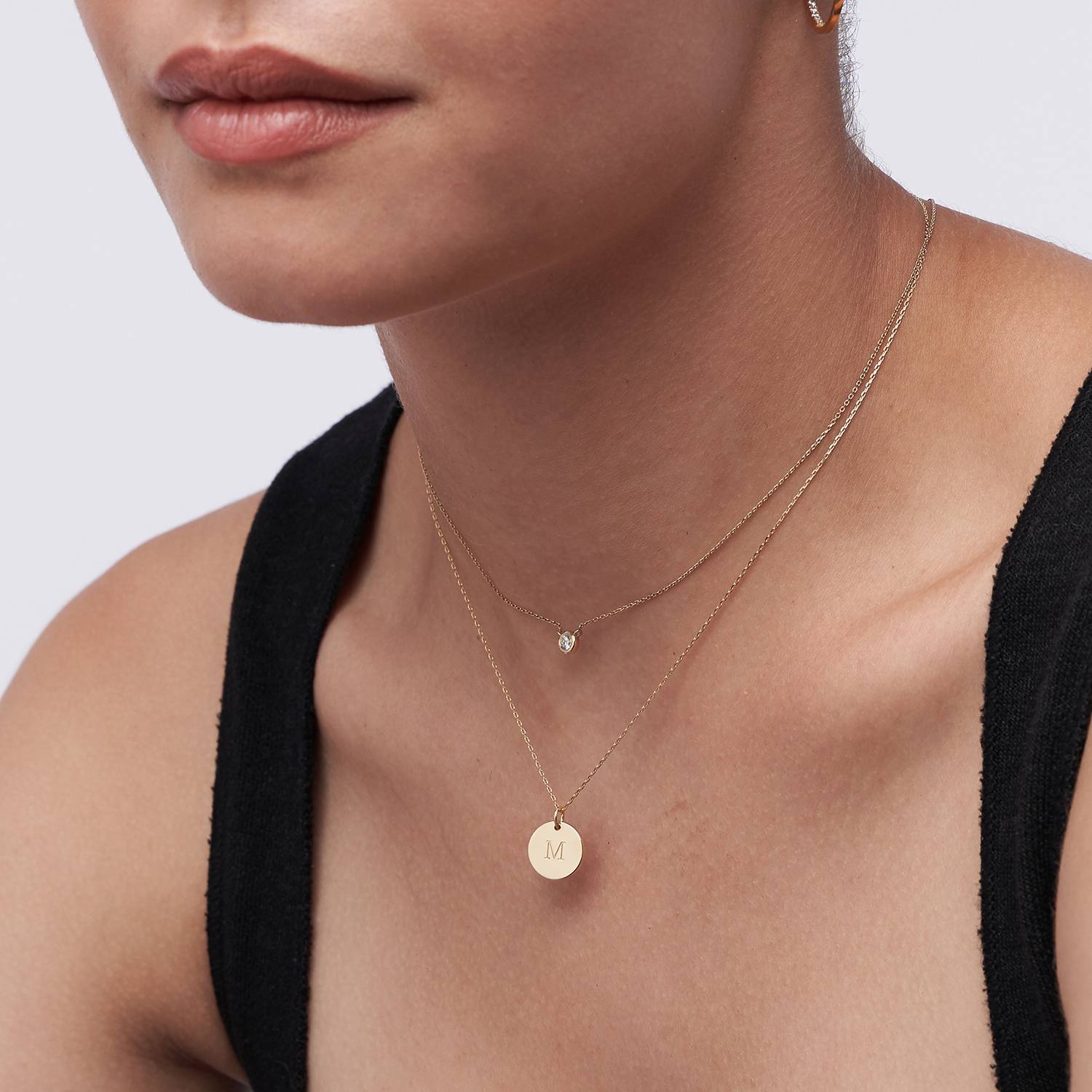 Willow Disc Initial Necklace - 14K Solid Gold-4 product photo