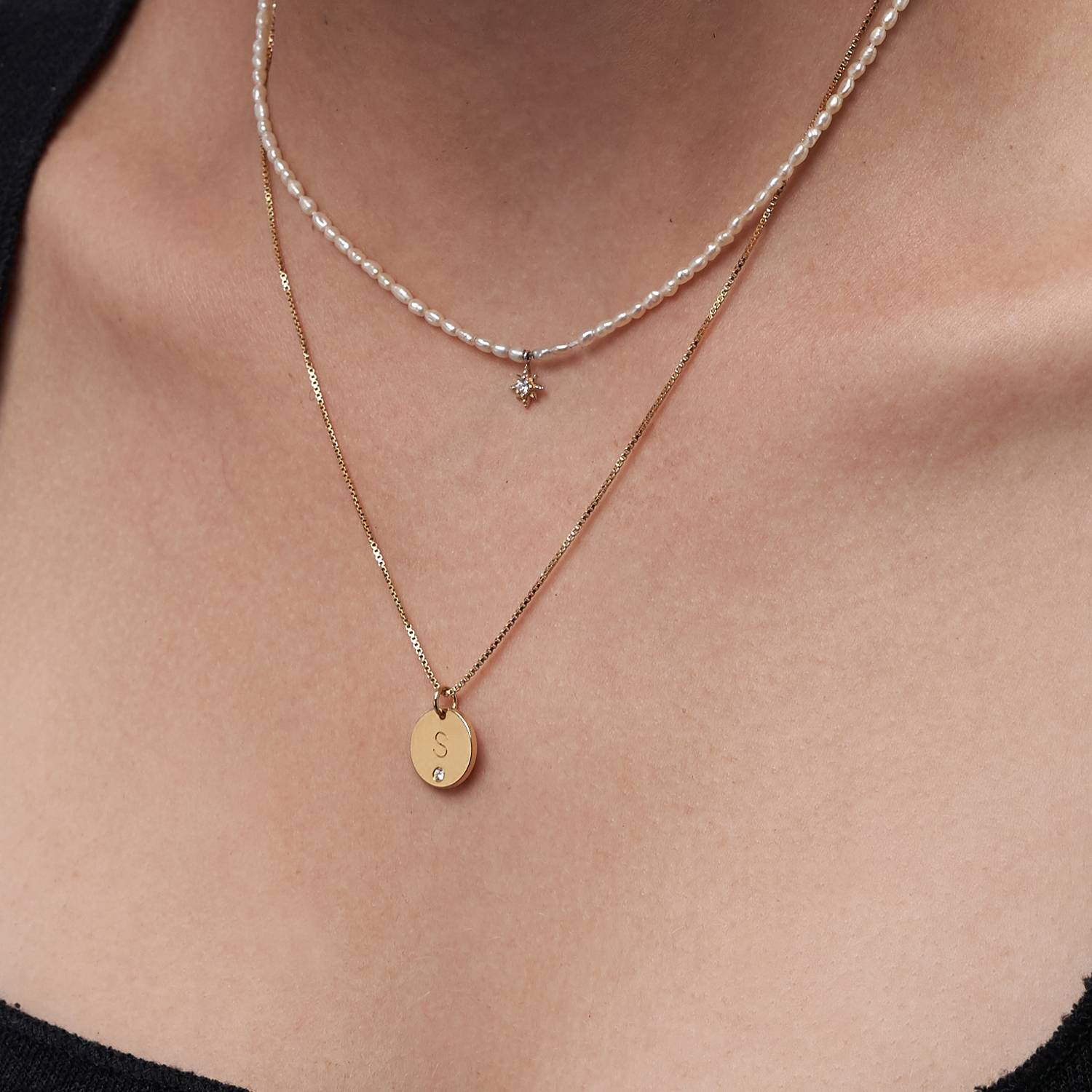 Willow Disc Initial Necklace with Diamond - Gold Vermeil-3 product photo