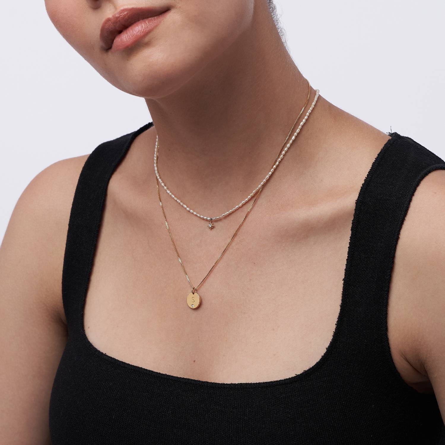 Willow Disc Initial Necklace with Diamond - Gold Vermeil-2 product photo