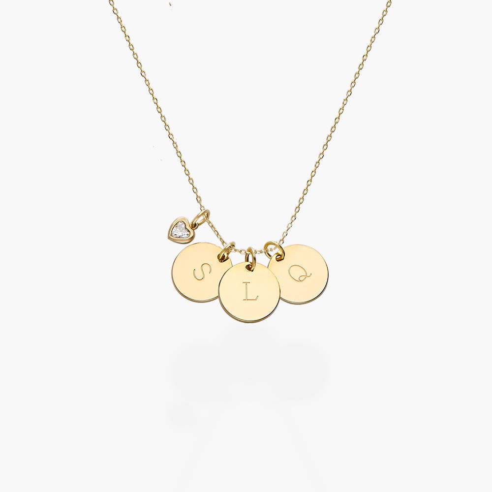 Willow Disc Initial Necklace With 0.2 Ct Heart Shaped Diamond- 14k Solid Gold product photo