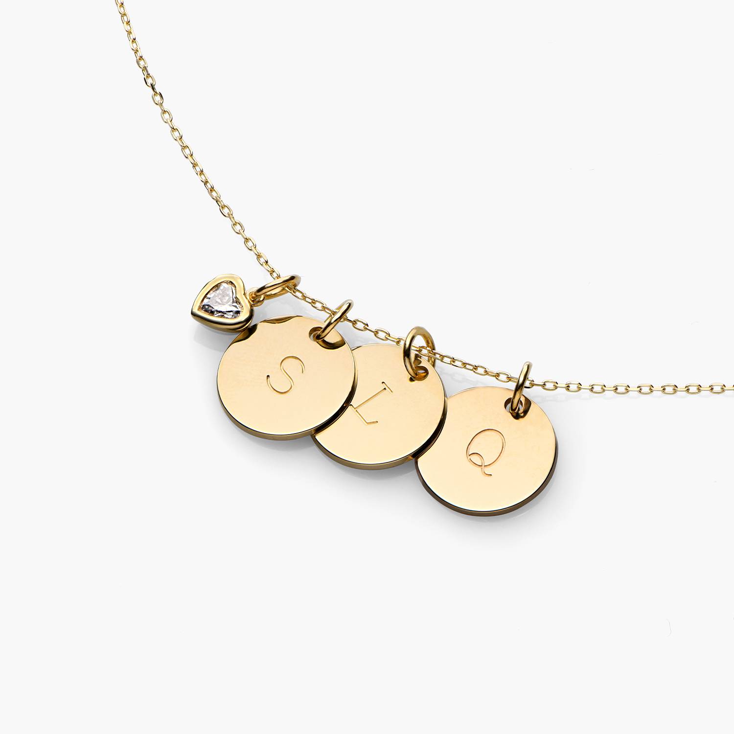 Willow Disc Initial Necklace With 0.2 Ct Heart Shaped Diamond- 14k Solid Gold-4 product photo