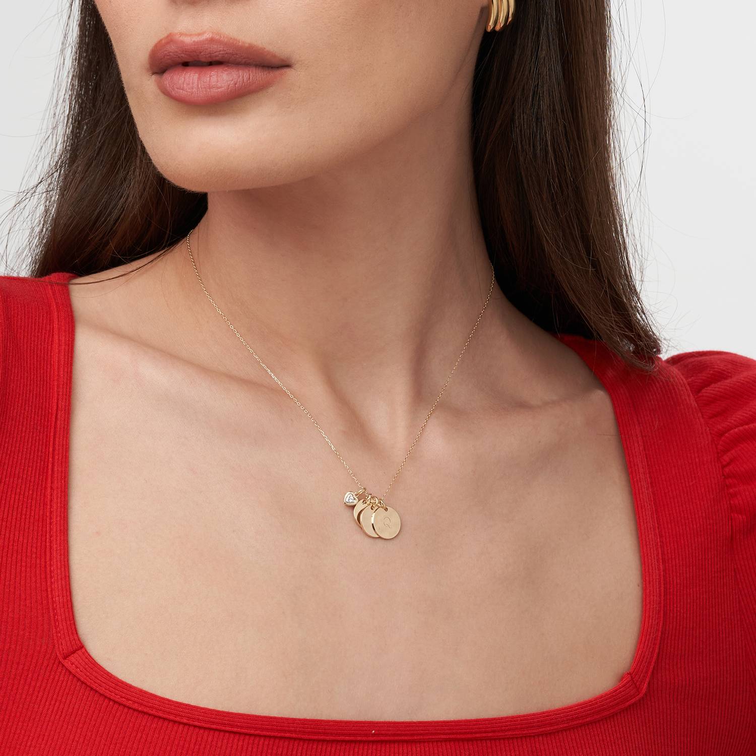 Willow Disc Initial Necklace With 0.2 Ct Heart Shaped Diamond- 14k Solid Gold-1 product photo