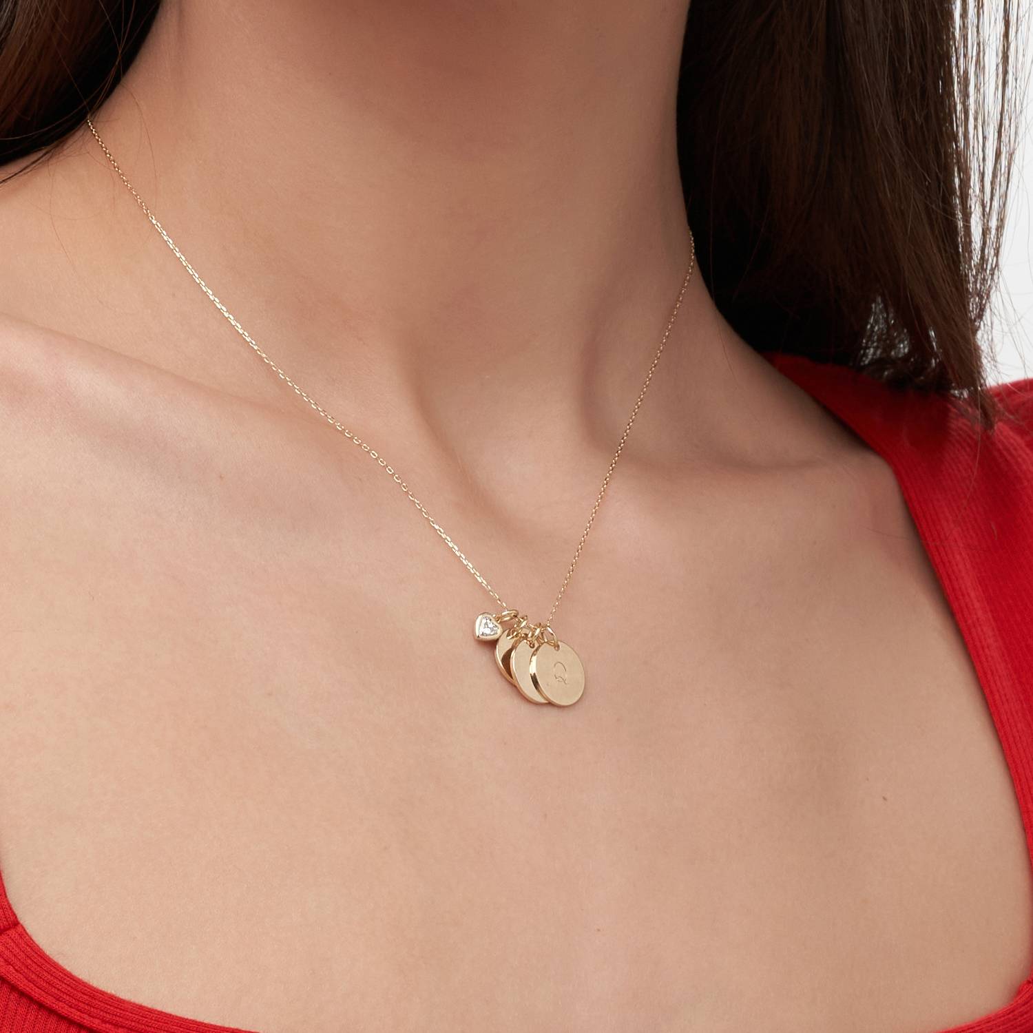 Willow Disc Initial Necklace With 0.2 Ct Heart Shaped Diamond- 14k Solid Gold-3 product photo