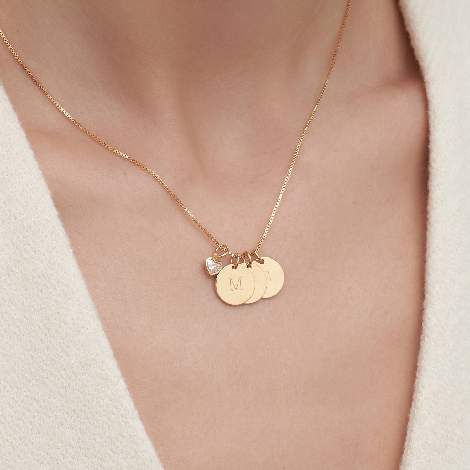 Willow Disc Initial Necklace With 0.2 Ct Heart Shaped Diamond- Gold Vermeil-6 product photo