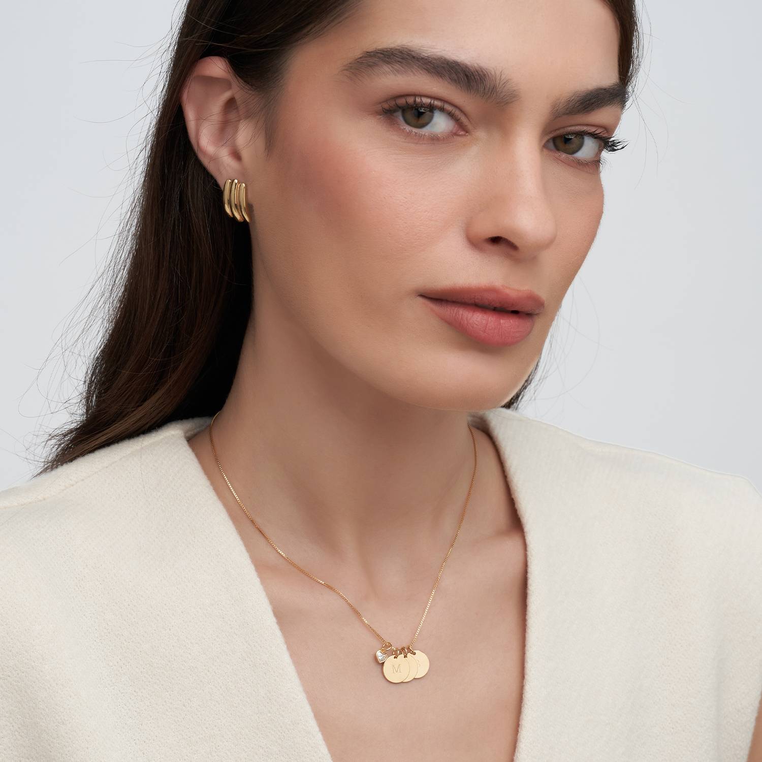 Willow Disc Initial Necklace With 0.2 Ct Heart Shaped Diamond- Gold Vermeil-1 product photo