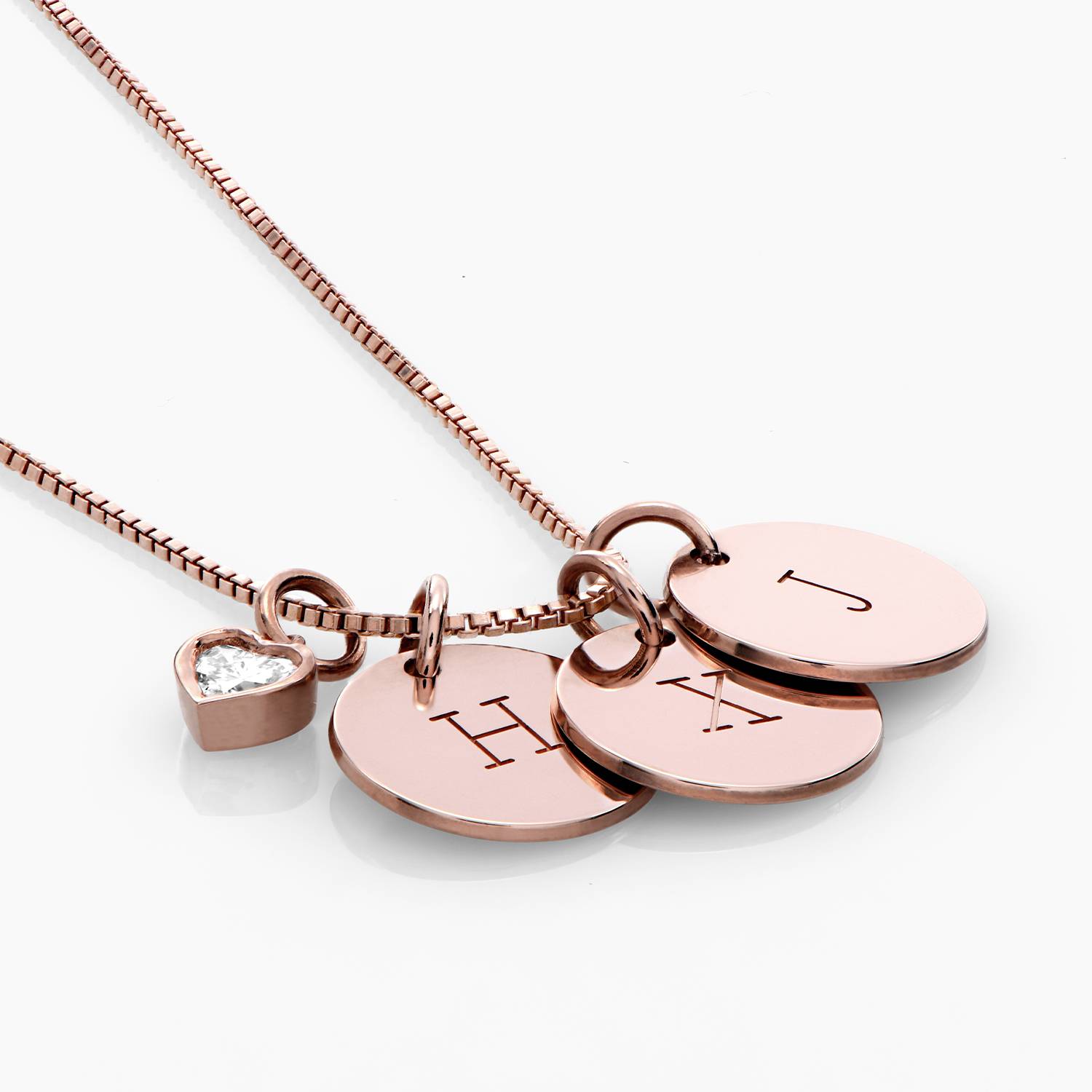 Willow Disc Initial Necklace With 0.2 Ct Heart Shaped Diamond- Rose Gold Vermeil-3 product photo
